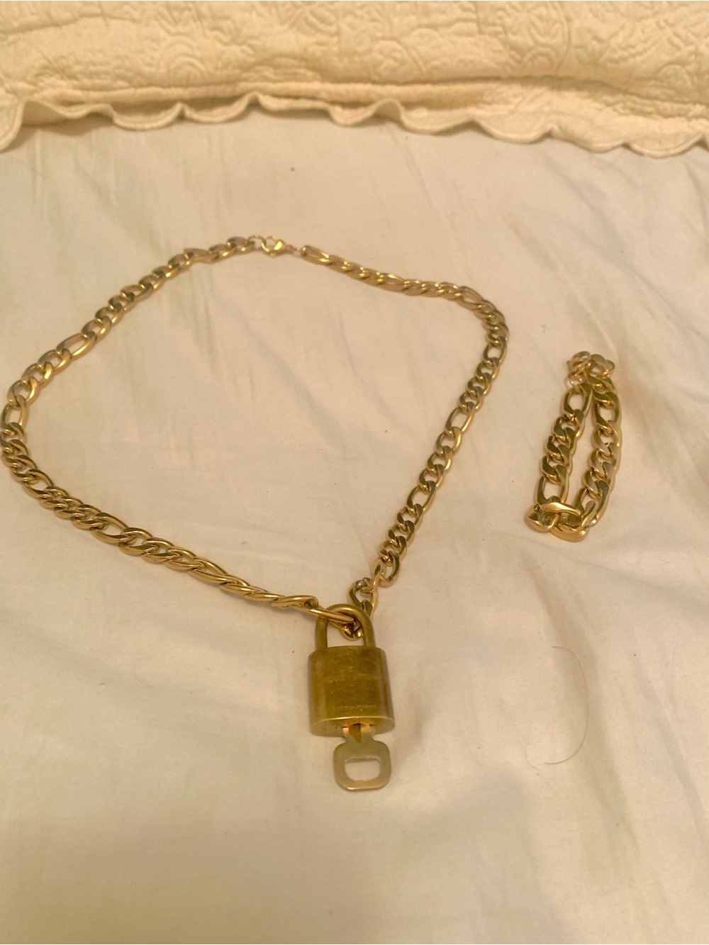 Louis Vuitton Gold-Tone Padlock Chain Necklace and Bracelet